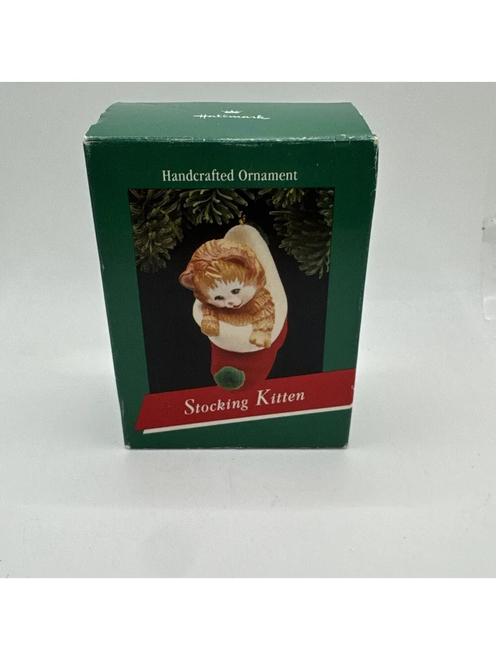 1989 Hallmark Keepsake Stocking Kitten Christmas Ornament Flocked In Box